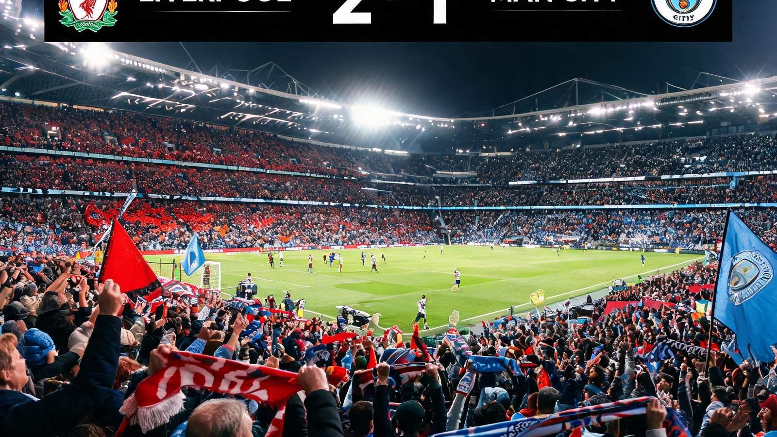英超利物浦对阵曼城实时比分直播画面，球场内气氛热烈